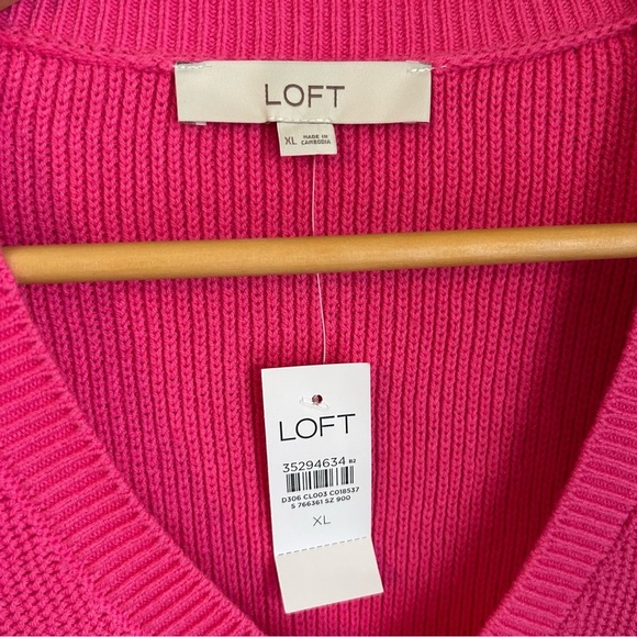 NWT, Loft Women’s V-Neck Pullover Puff Sleeve Cotton Blend Sweater in Pink, XL - Picture 4 of 6